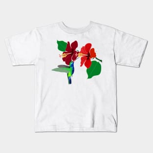 Hummingbird and hibiscus flowers Kids T-Shirt